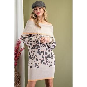 EESOME Women’s Medium Sweater Animal Print Cowl Neck Tunic 3/4 Sleeve NWT